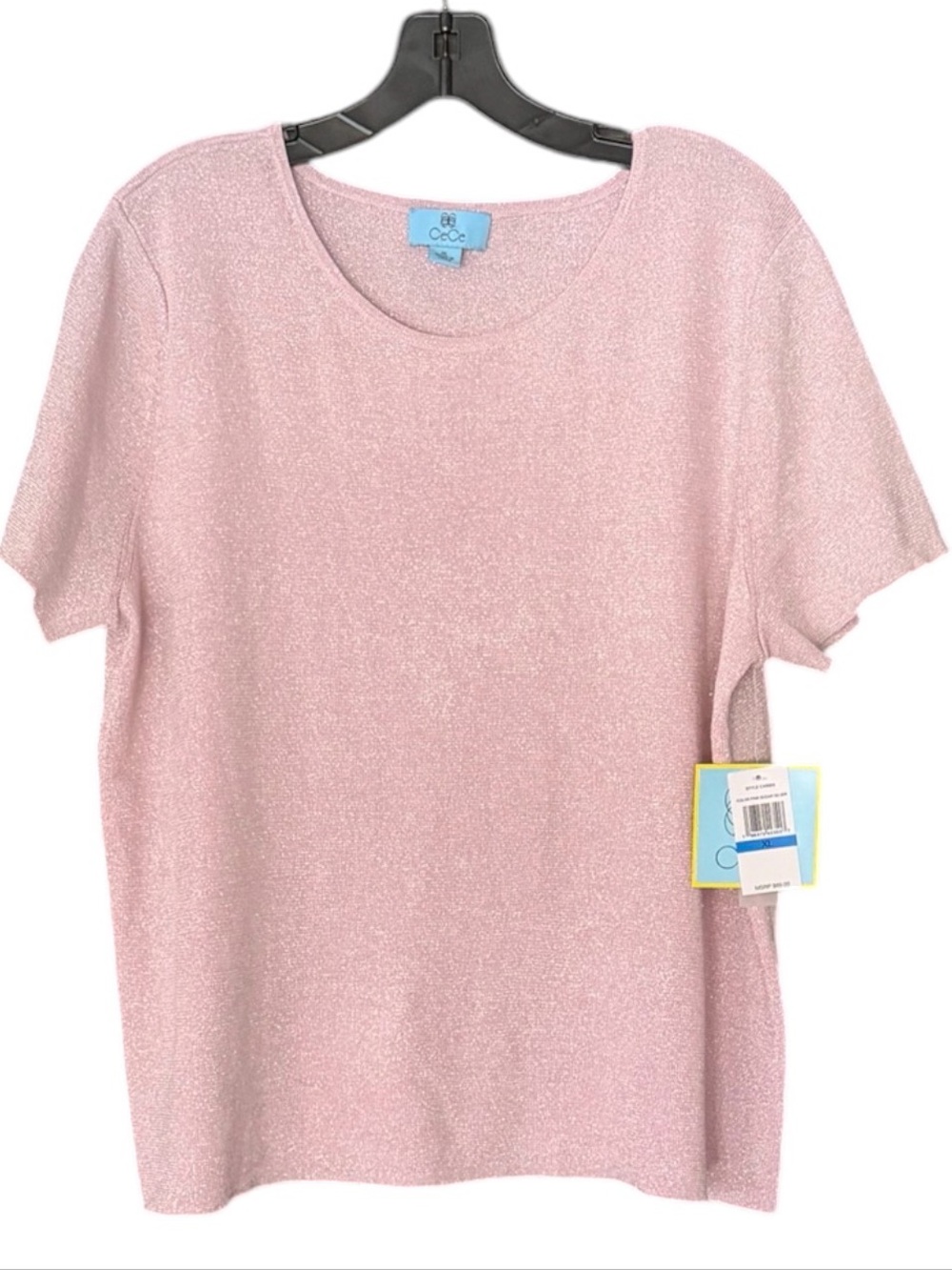 CeCe Blush Pink Metallic Short Sleeve Knit Top